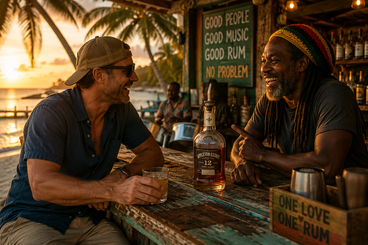 Founder sharing a story with a local bartender