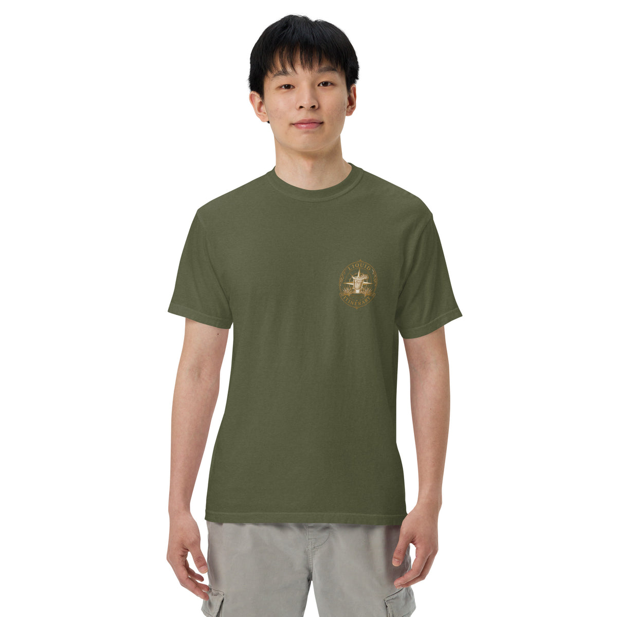 Hacienda Jalisco Crest Series tequila T-shirt front with Agave Society left chest badge in Hemp