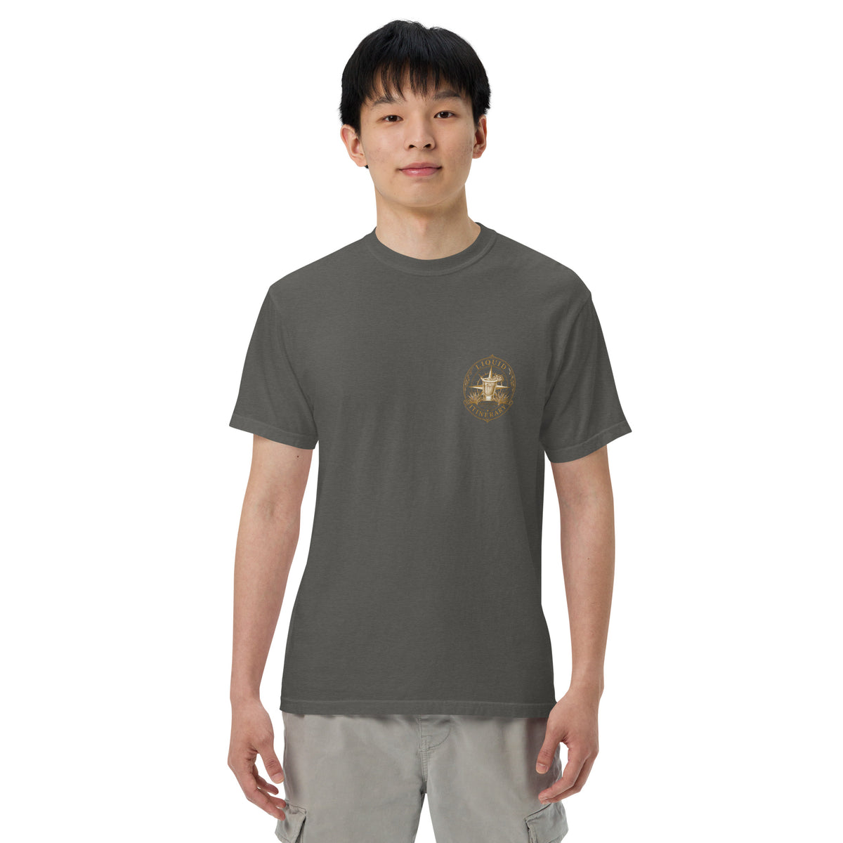 Hacienda Jalisco Crest Series tequila T-shirt front with Agave Society left chest badge in Pepper